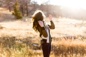 Senior girl in fall wardrobe in Rogers Canyon, WY.