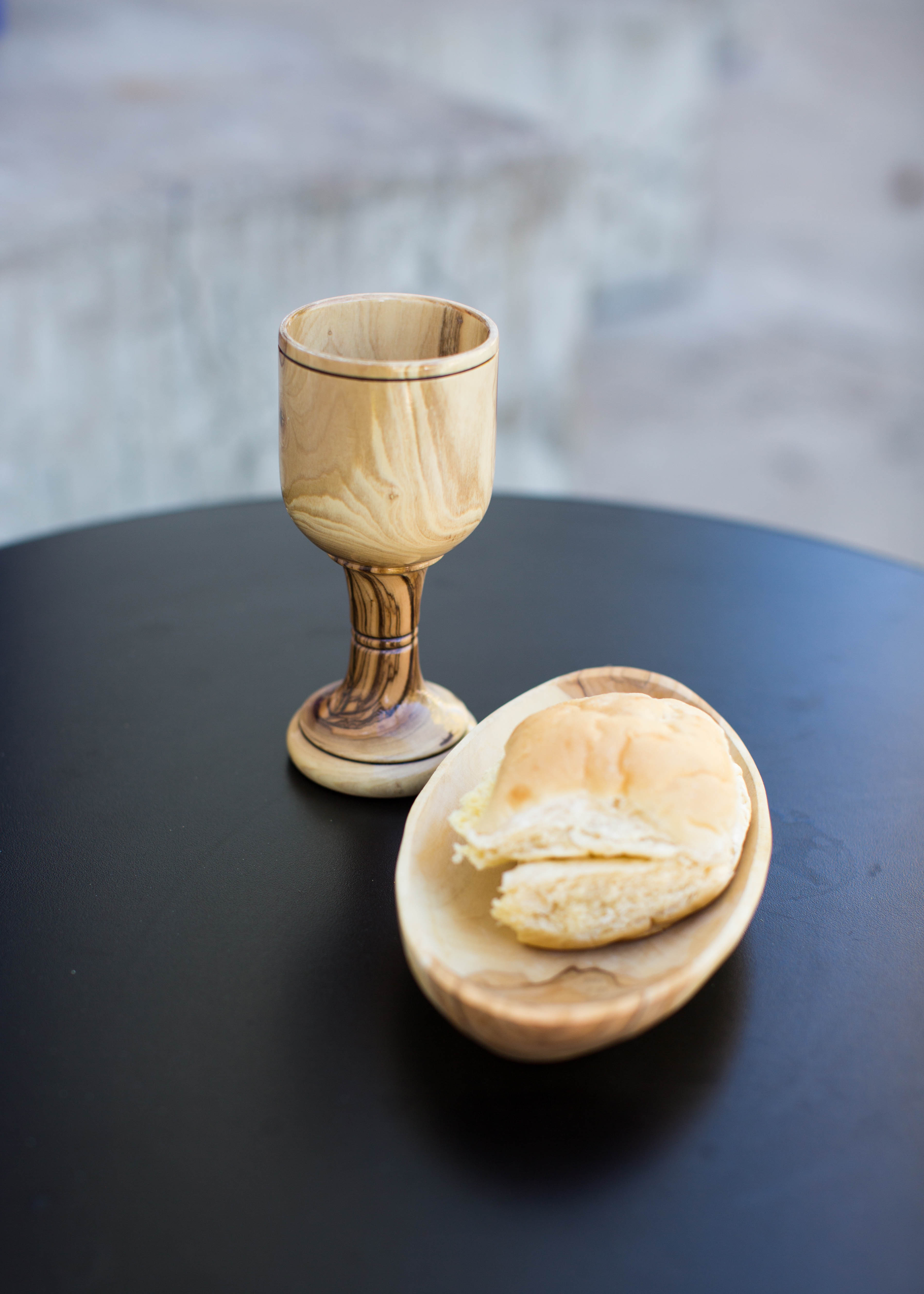 wooden communion cup and plate